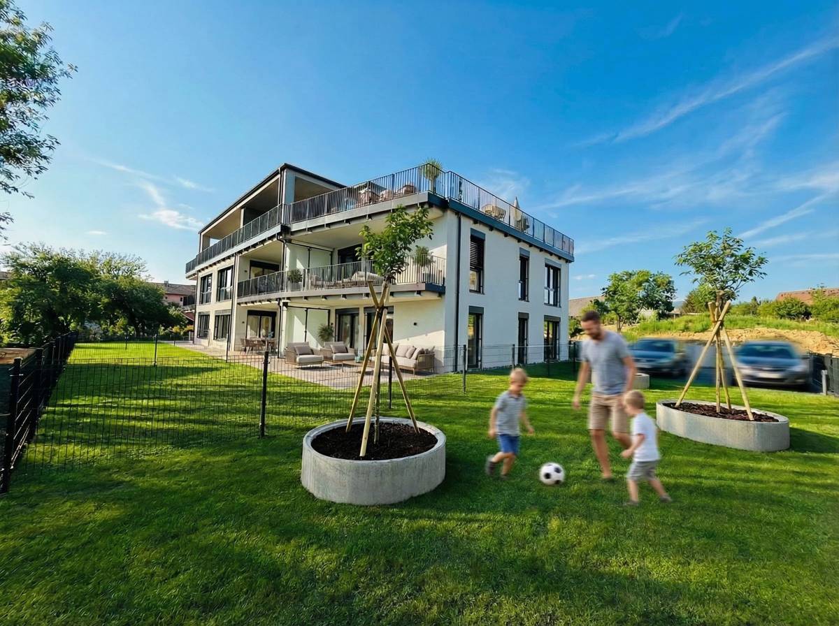 Wohnen in Priel(L)iving, Eckansicht mit Gemeinschaftsgarten